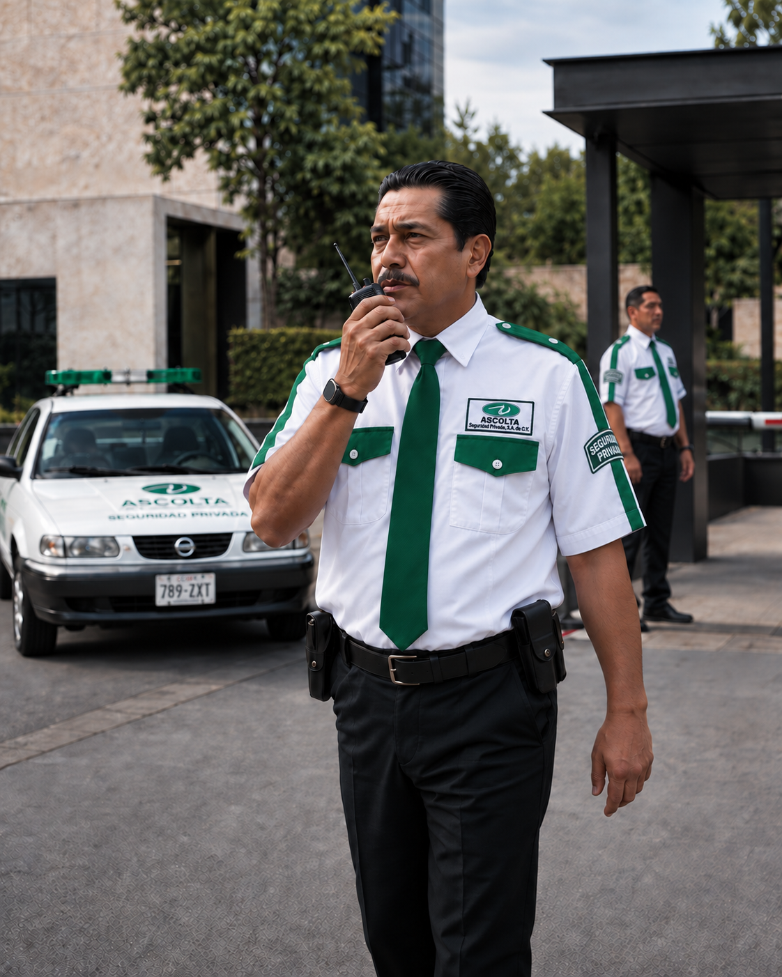 Supervisor de seguridad ASCOLTA comunicándose por radio durante una visita operativa